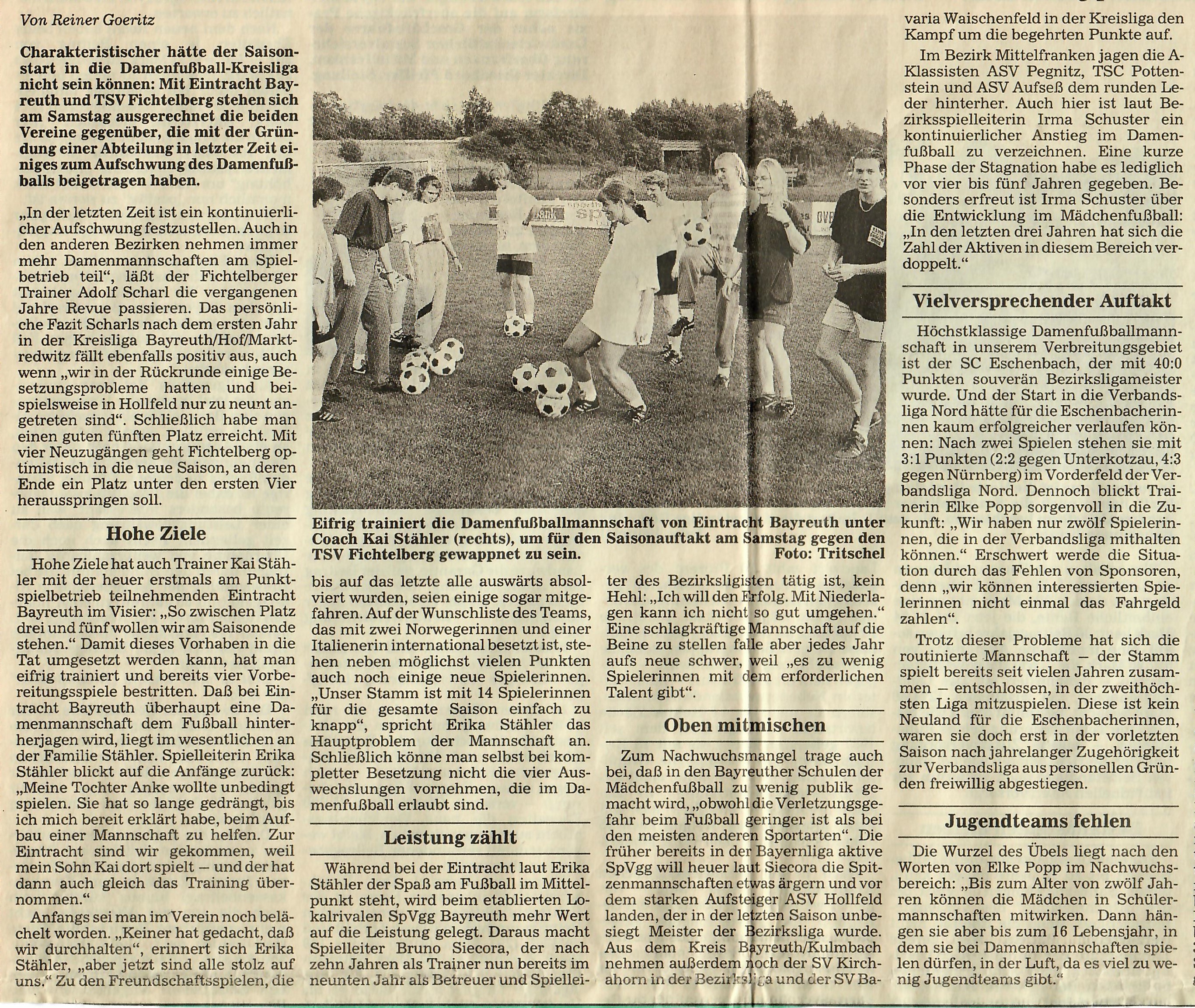 Weiterer Bericht des Nordbayerischen Kurier über die Frauenmannschaft