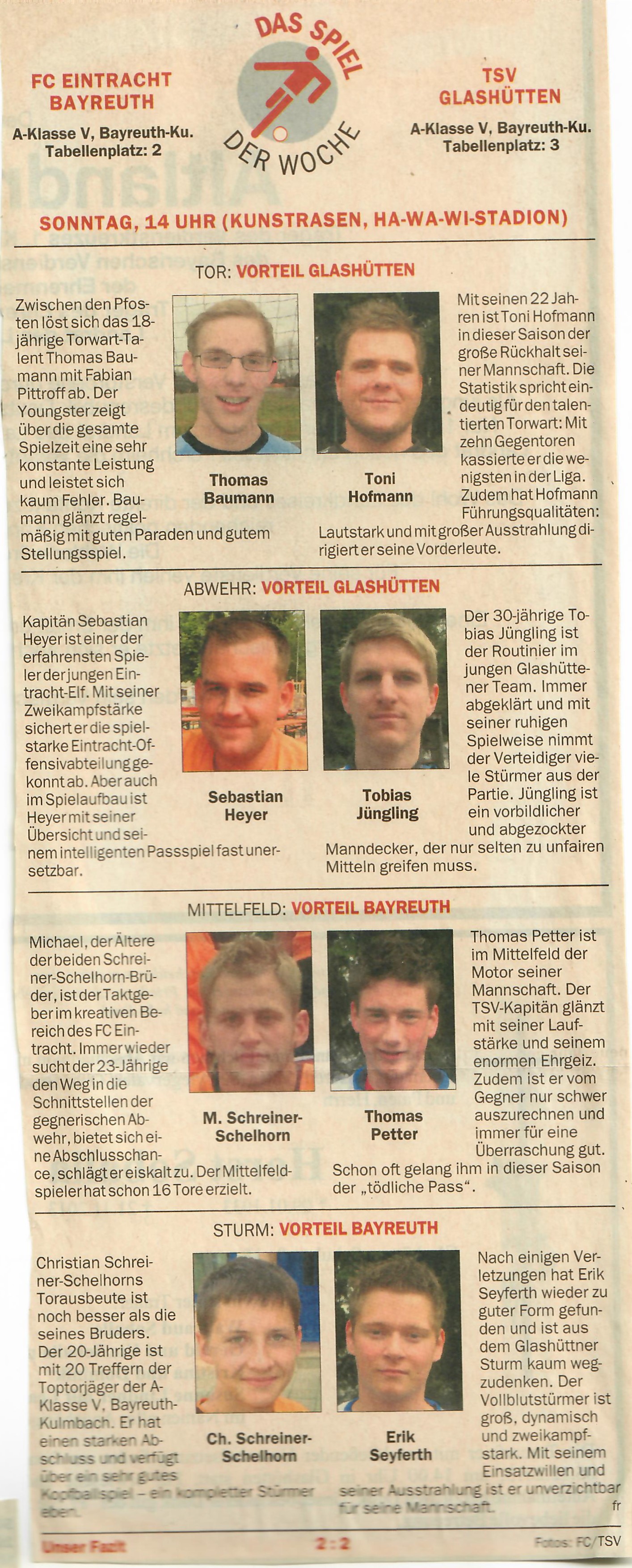 Bericht des Nordbayerischen Kurier zum Spiel gegen den TSV Glashütten, Saison 2013/14