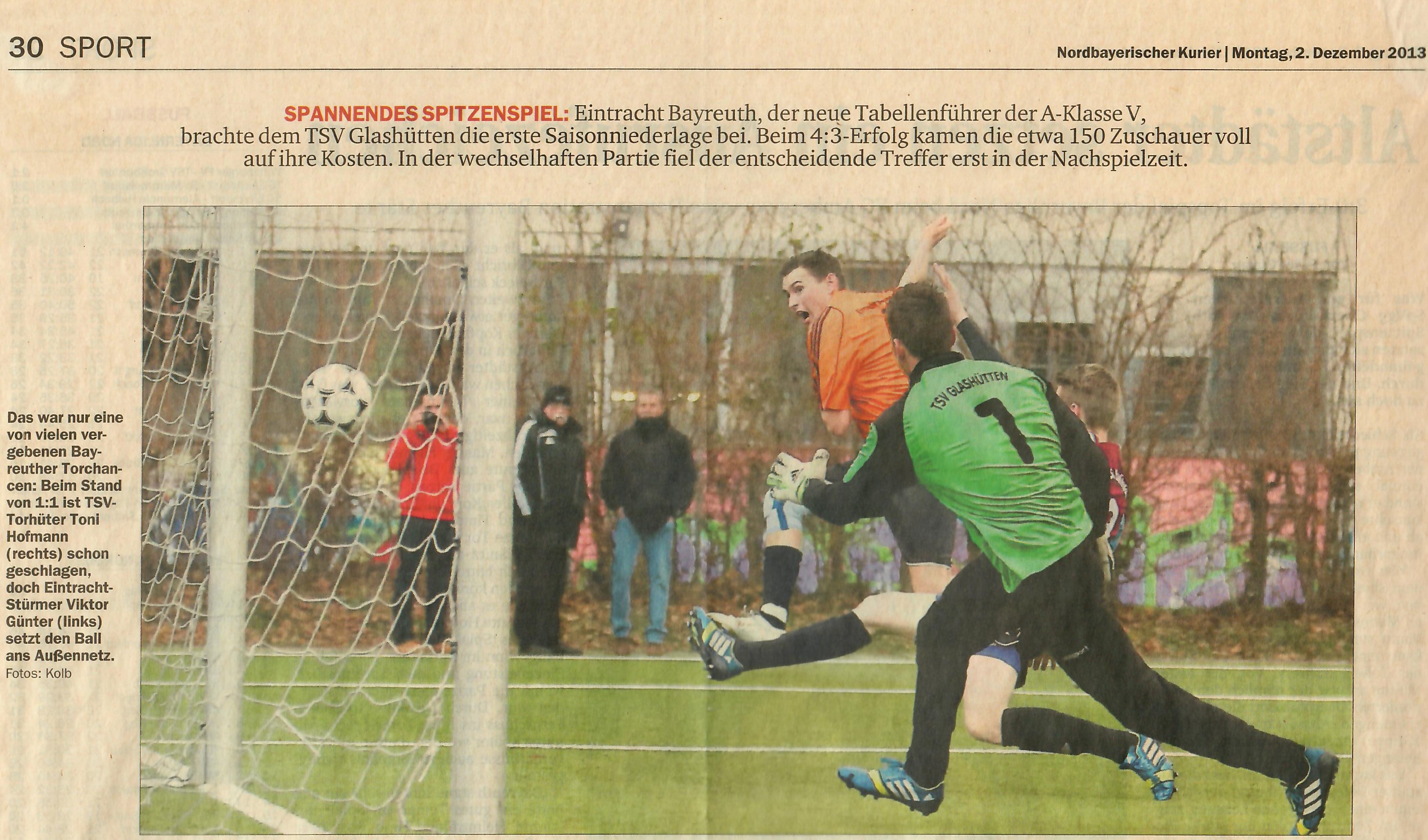 Bericht des Nordbayerischen Kurier zum Spiel gegen den FC Neuenmarkt, 13. April 2014