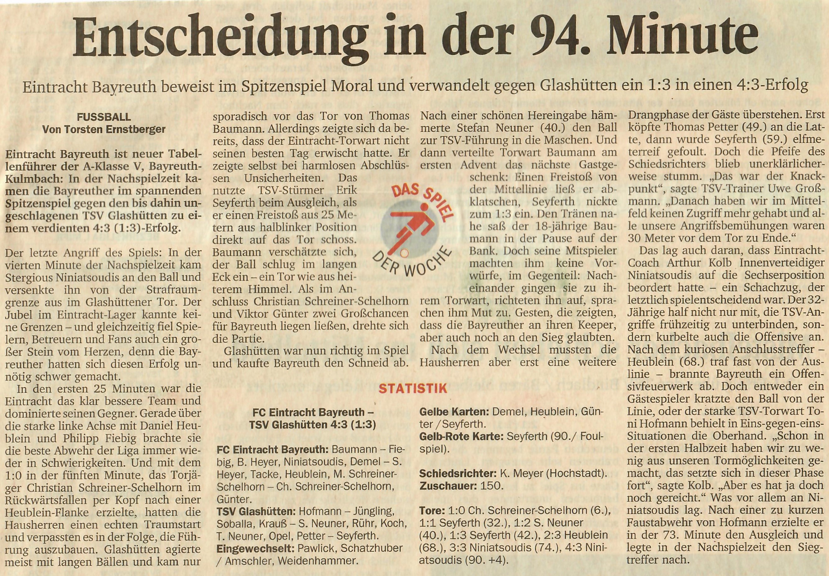 Weiterer Bericht des Nordbayerischen Kurier zum Spiel gegen den FC Neuenmarkt