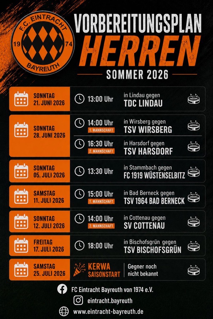 Sommerfahrplan FC Eintracht Bayreuth Saison 2026/27